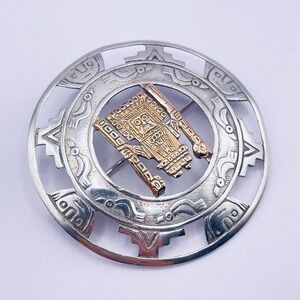 Inca Cusco Viracocha‎ Sterling 18K Gold Pendant Brooch Unisex Peruvian Wiraqucha